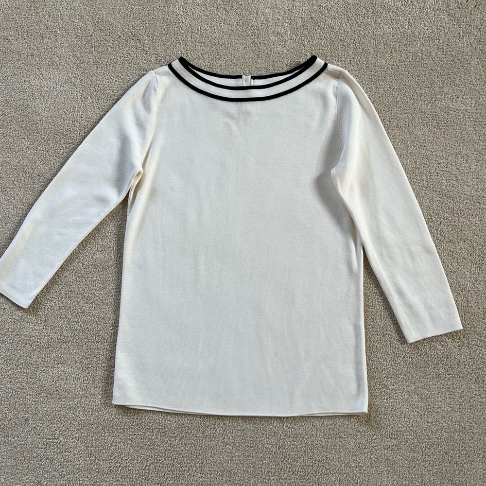 Talbots ivory/ cream cotton sweater with black trim